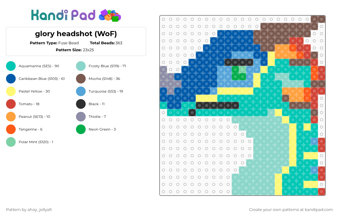 glory headshot (WoF) - Fuse Bead Pattern by ahoy_jellyalt on Kandi Pad - blue,tan,light blue,teal