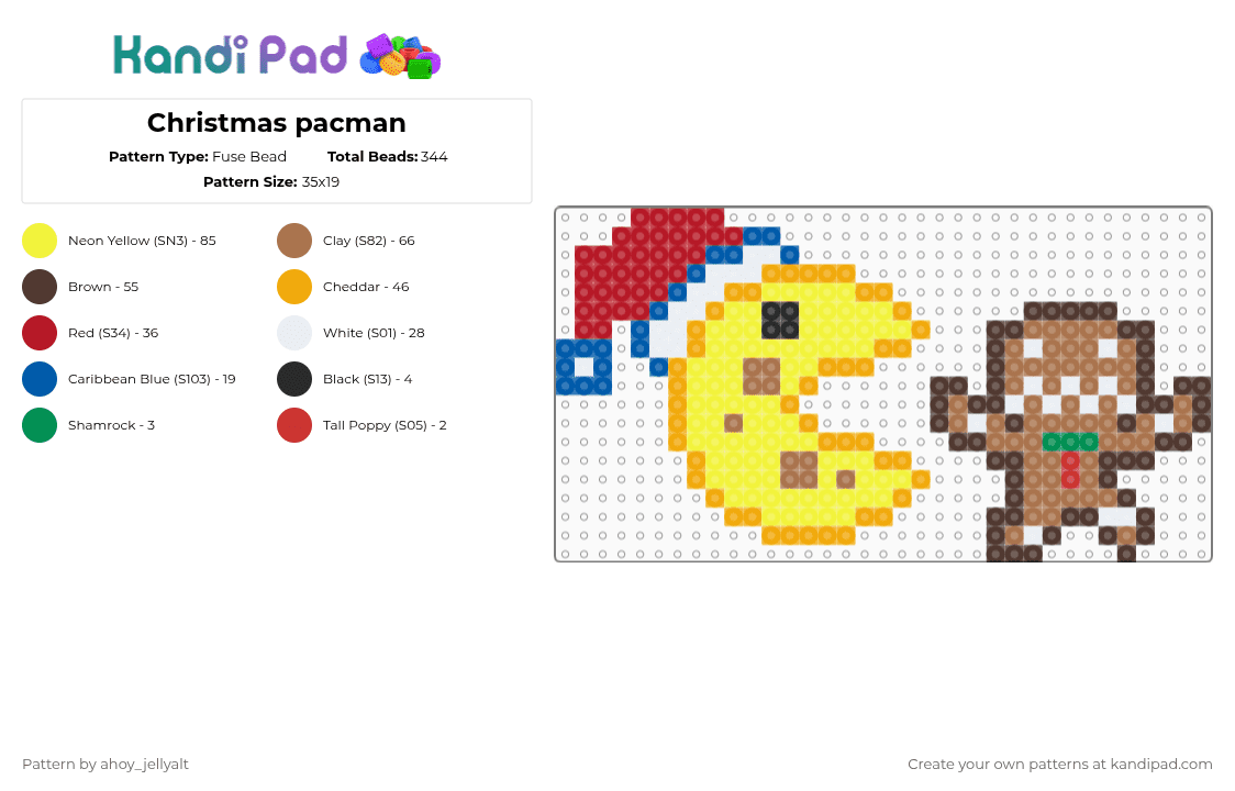 Christmas pacman - Fuse Bead Pattern by ahoy_jellyalt on Kandi Pad - orange,yellow,tan,brown