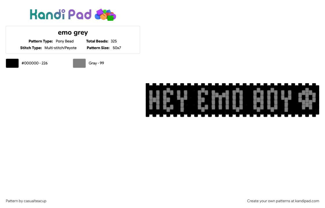 emo grey - Pony Bead Pattern by casualteacup on Kandi Pad - black, gray