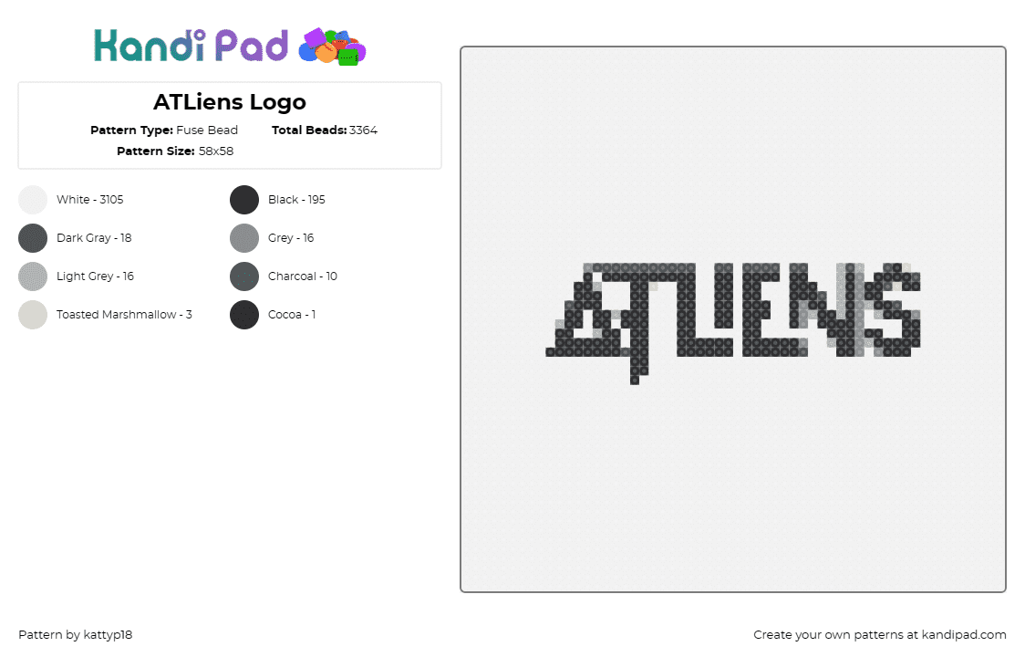 ATLiens Logo - Fuse Bead Pattern by kattyp18 on Kandi Pad - atliens,dj,music,edm,minimalist,bold,cool,vibe,statement,black,white