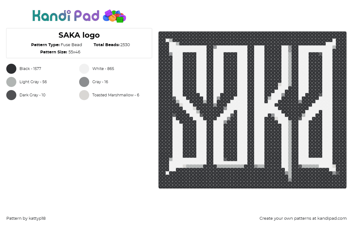 SAKA logo - Fuse Bead Pattern by kattyp18 on Kandi Pad - saka,logo,dj,music,edm,black,white