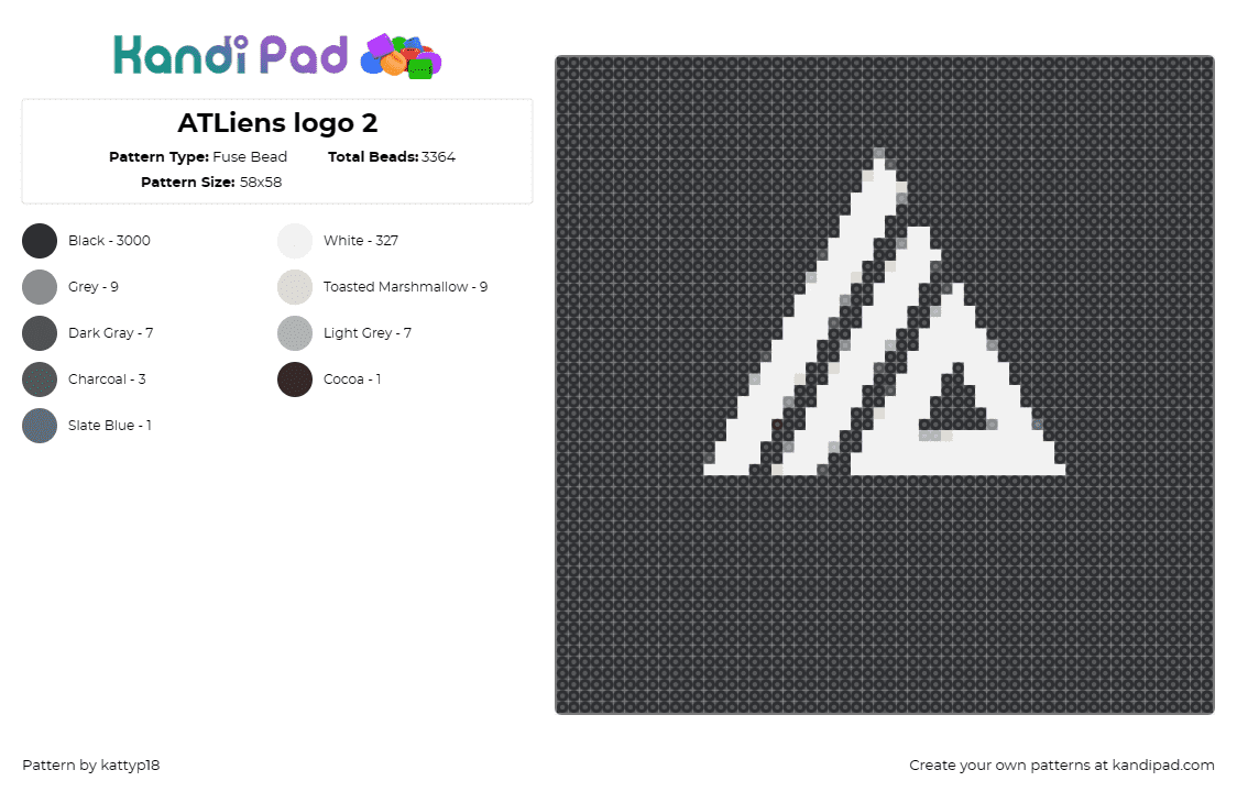 ATLiens logo 2 - Fuse Bead Pattern by kattyp18 on Kandi Pad - atliens,dj,music,edm,logo,emblematic,rhythmic,triangle,geometric,black,white