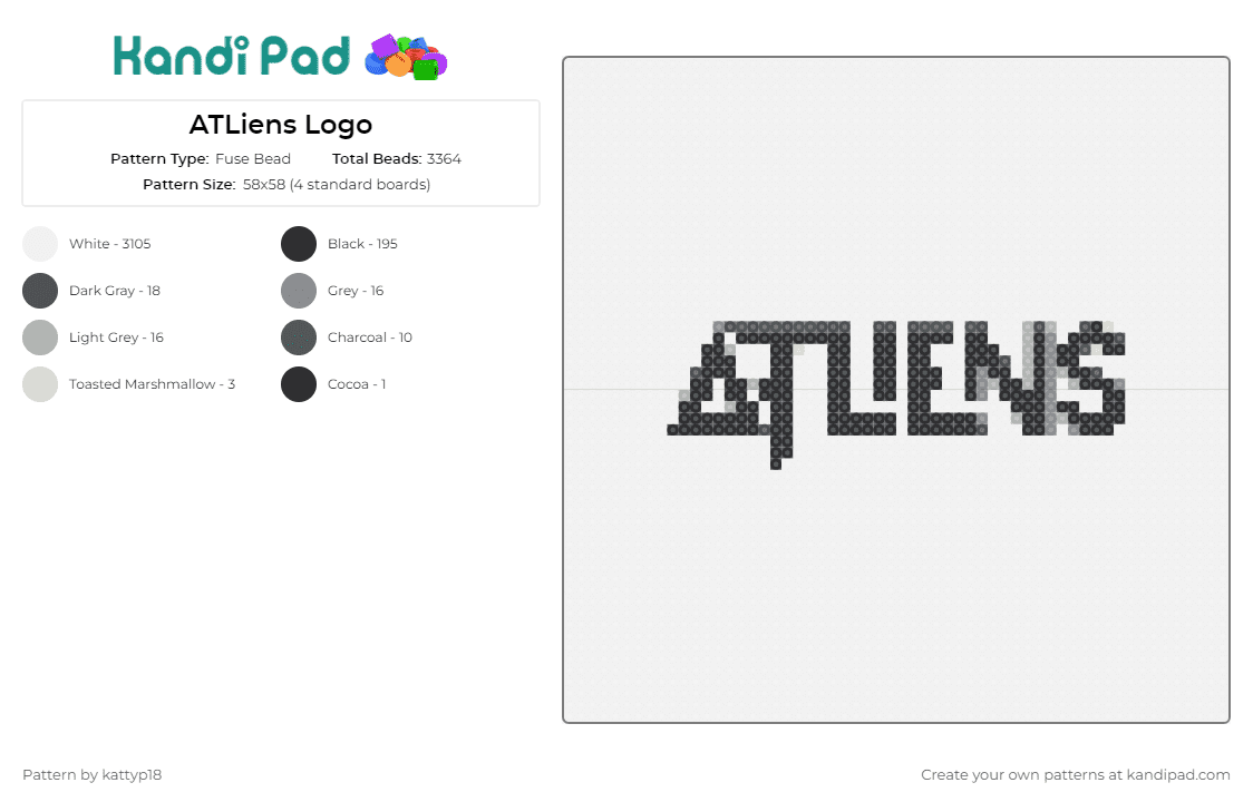 ATLiens Logo - Fuse Bead Pattern by kattyp18 on Kandi Pad - atliens,dj,music,edm,minimalist,bold,cool,vibe,statement,black,white