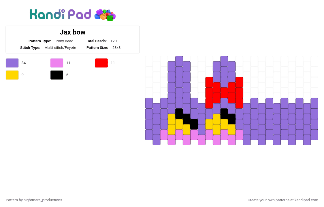 Jax bow - Pony Bead Pattern by nightmare_productions on Kandi Pad - purple