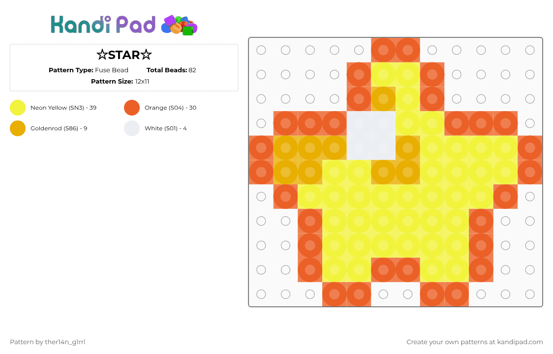 ☆STAR☆ - Fuse Bead Pattern by th3_tw1nk on Kandi Pad - orange,yellow