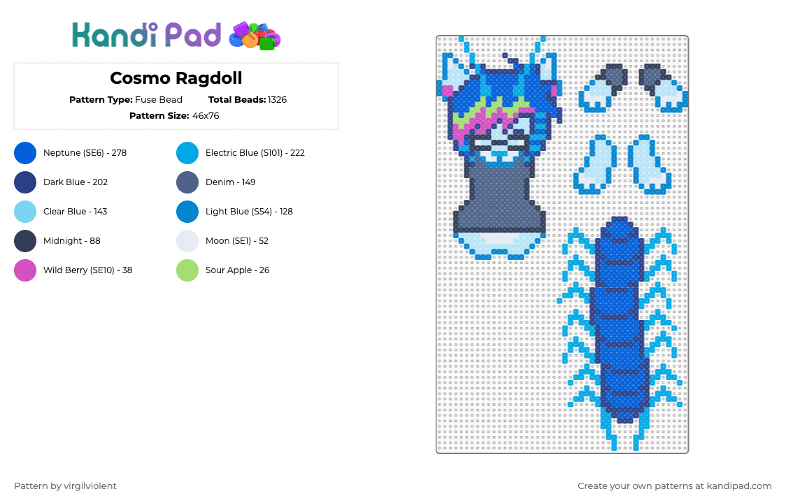 Cosmo Ragdoll - Fuse Bead Pattern by virgilviolent on Kandi Pad - blue,light blue