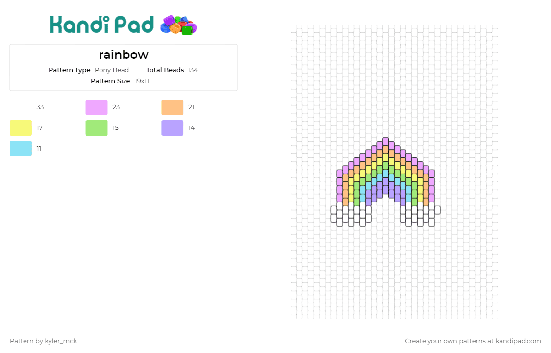 rainbow - Pony Bead Pattern by kyler_mck on Kandi Pad - rainbow,clouds,small,pastel,serene,charming,sky,peaceful,fluffy,pink