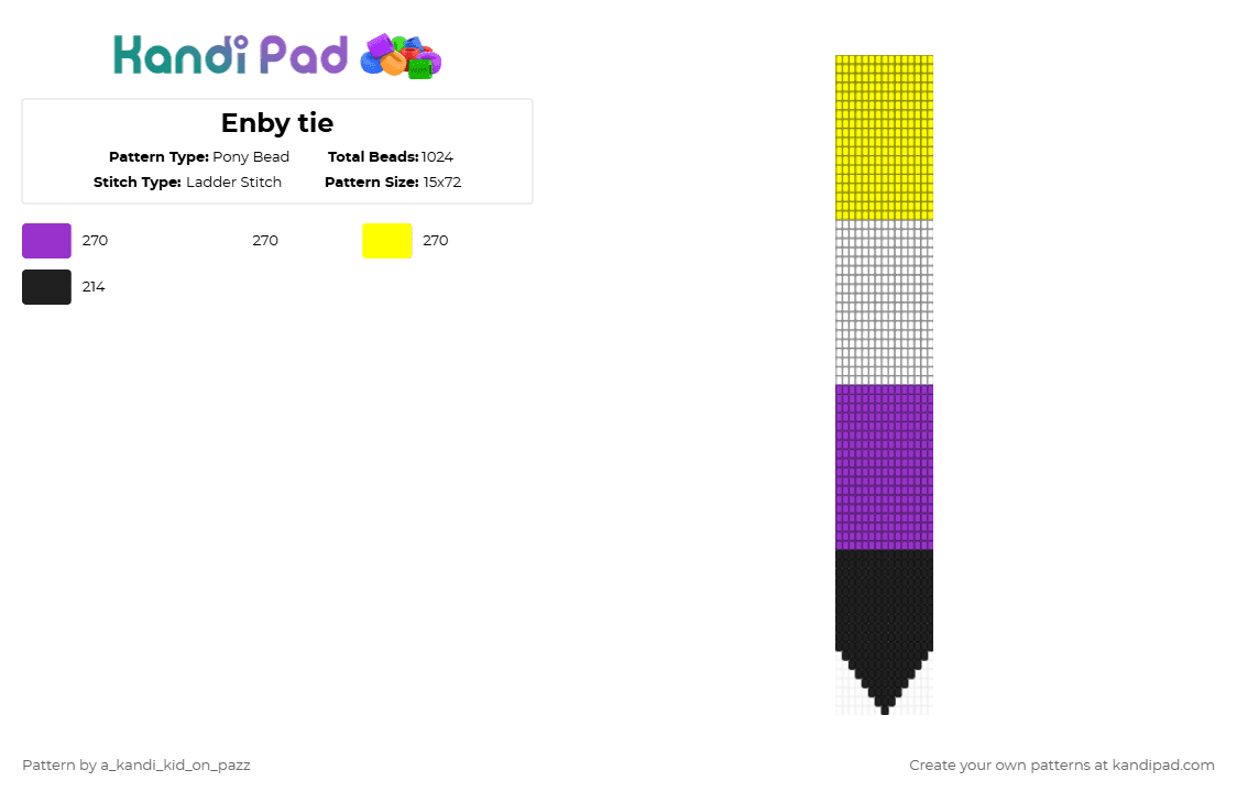 Enby tie - Pony Bead Pattern by a_kandi_kid_on_pazz on Kandi Pad - purple,yellow