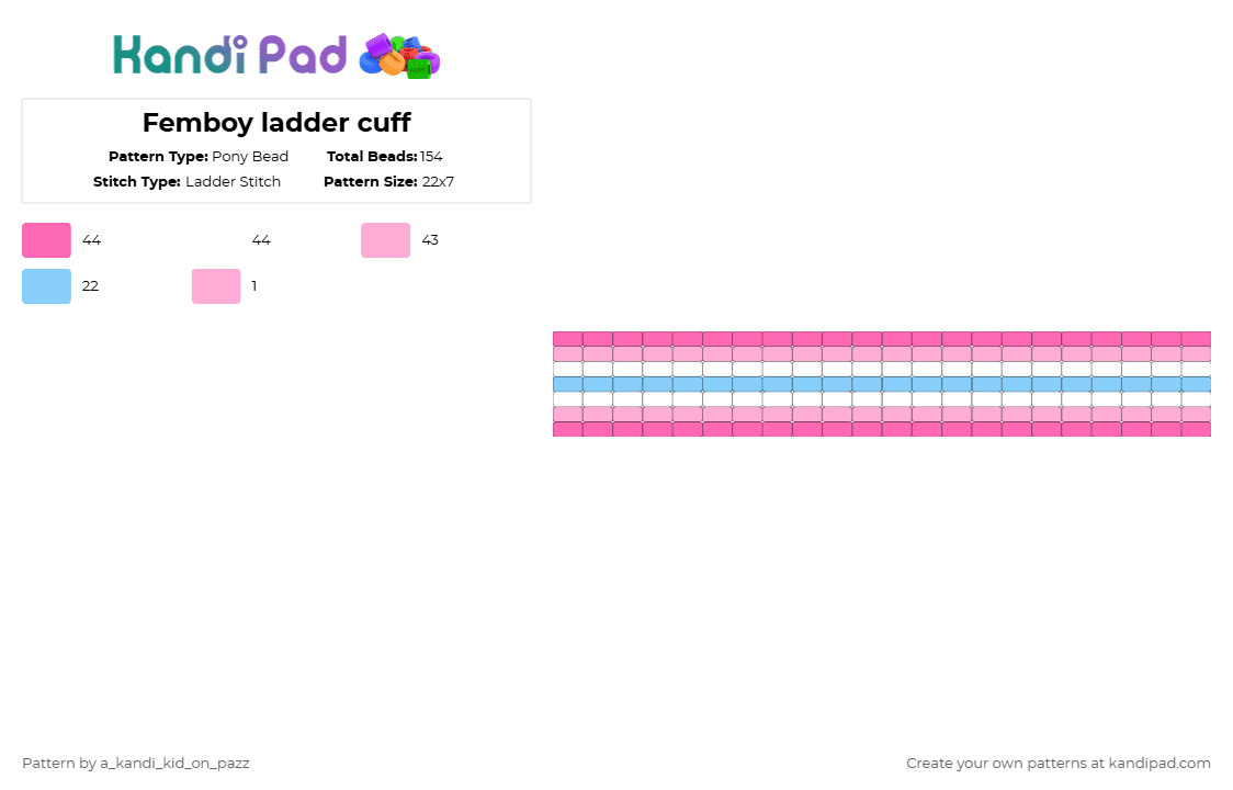 Femboy ladder cuff - Pony Bead Pattern by a_kandi_kid_on_pazz on Kandi Pad - pink