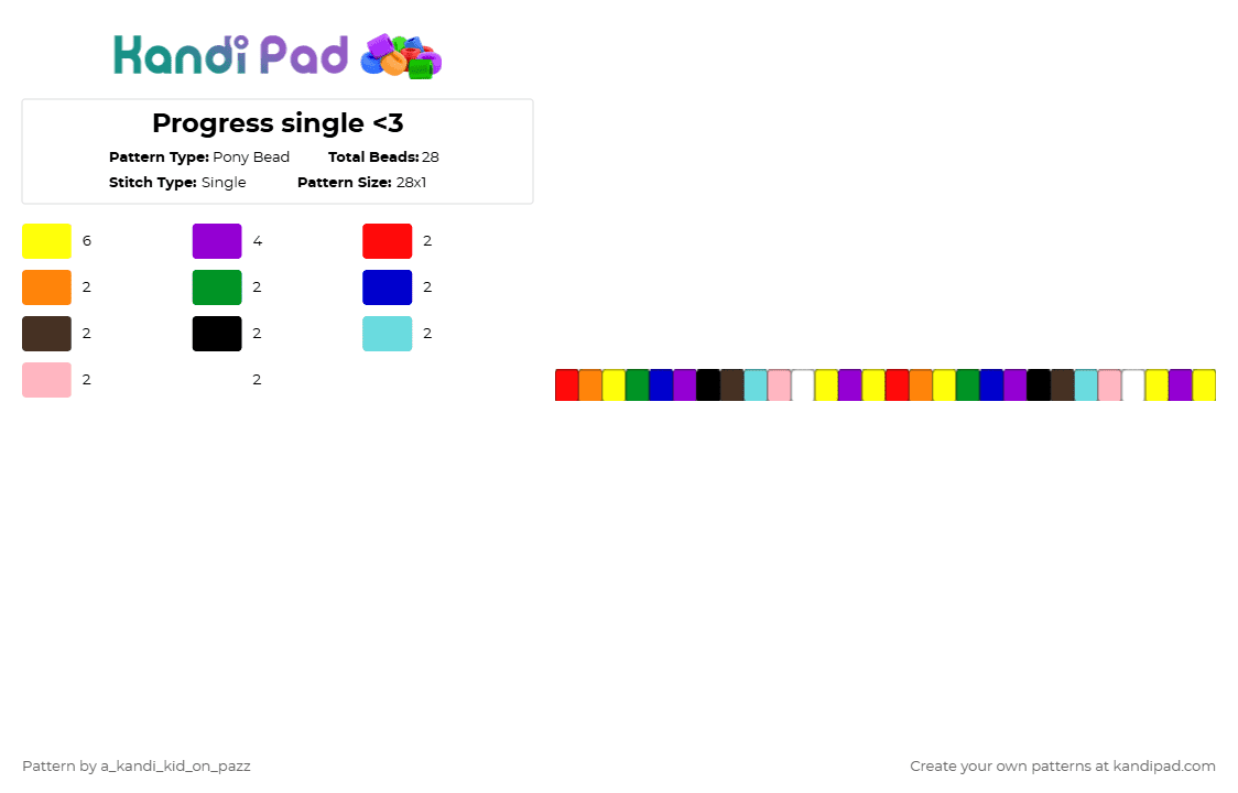 Progress single - Pony Bead Pattern by a_kandi_kid_on_pazz on Kandi Pad - purple, yellow