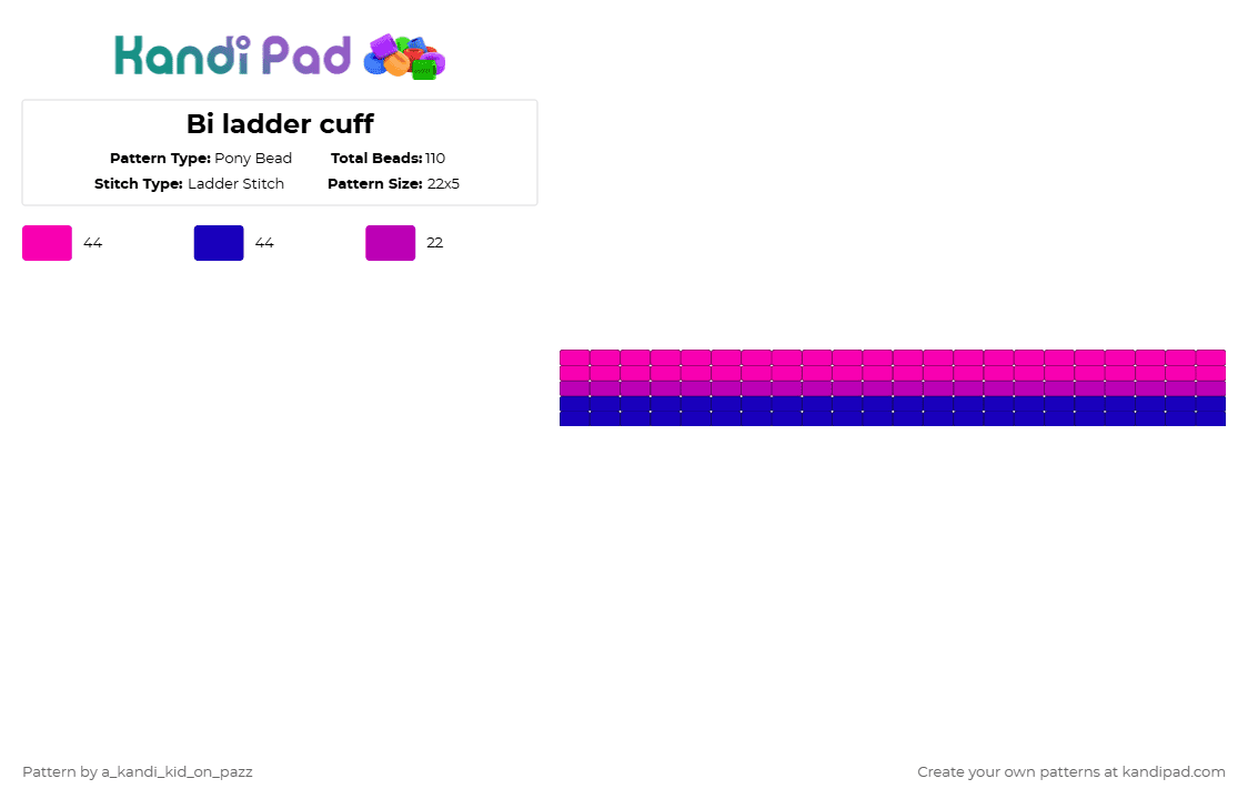 Bi ladder cuff - Pony Bead Pattern by a_kandi_kid_on_pazz on Kandi Pad - pink,purple
