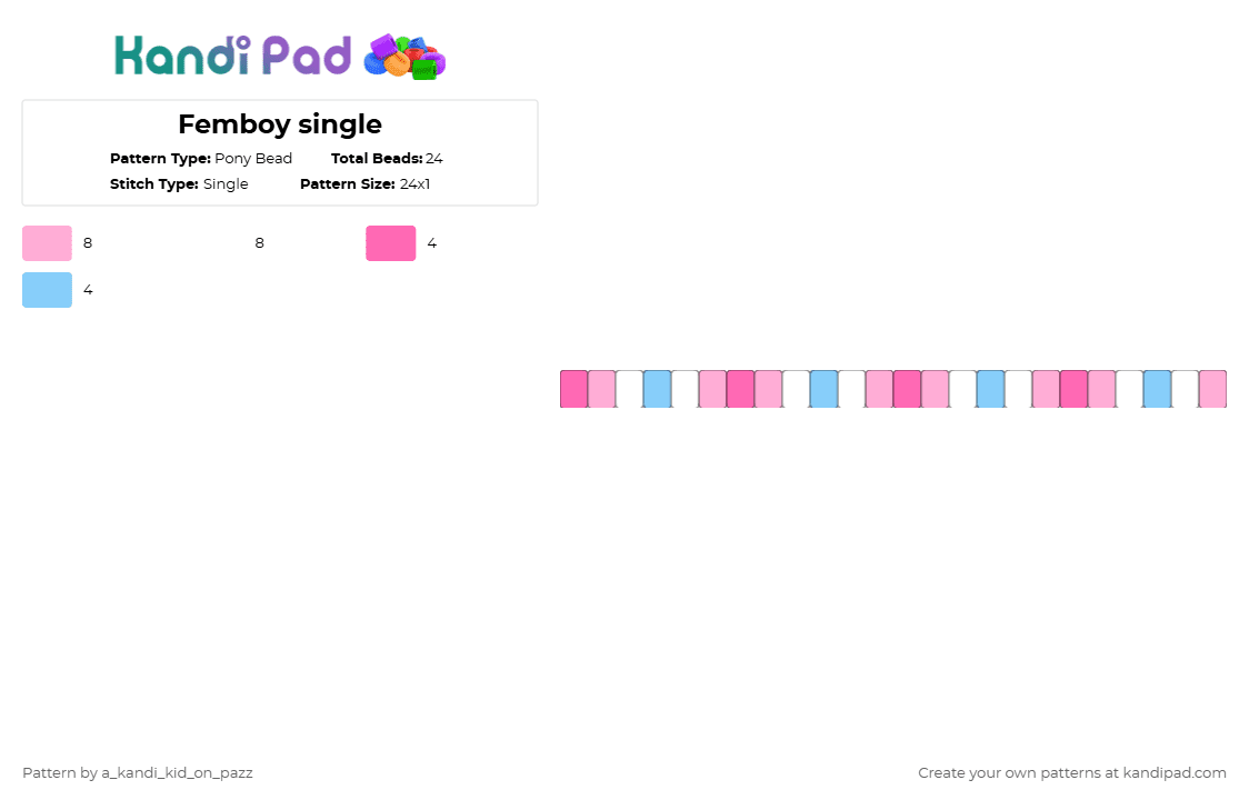Femboy single - Pony Bead Pattern by a_kandi_kid_on_pazz on Kandi Pad - pink