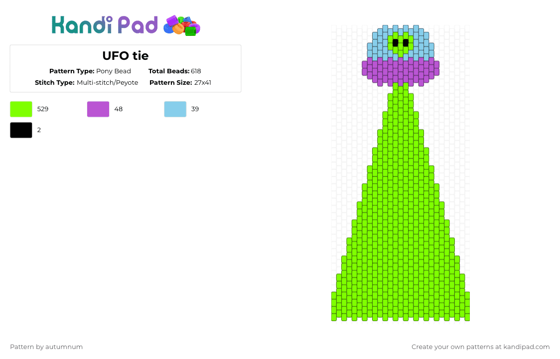 UFO tie - Pony Bead Pattern by autumnum on Kandi Pad - green