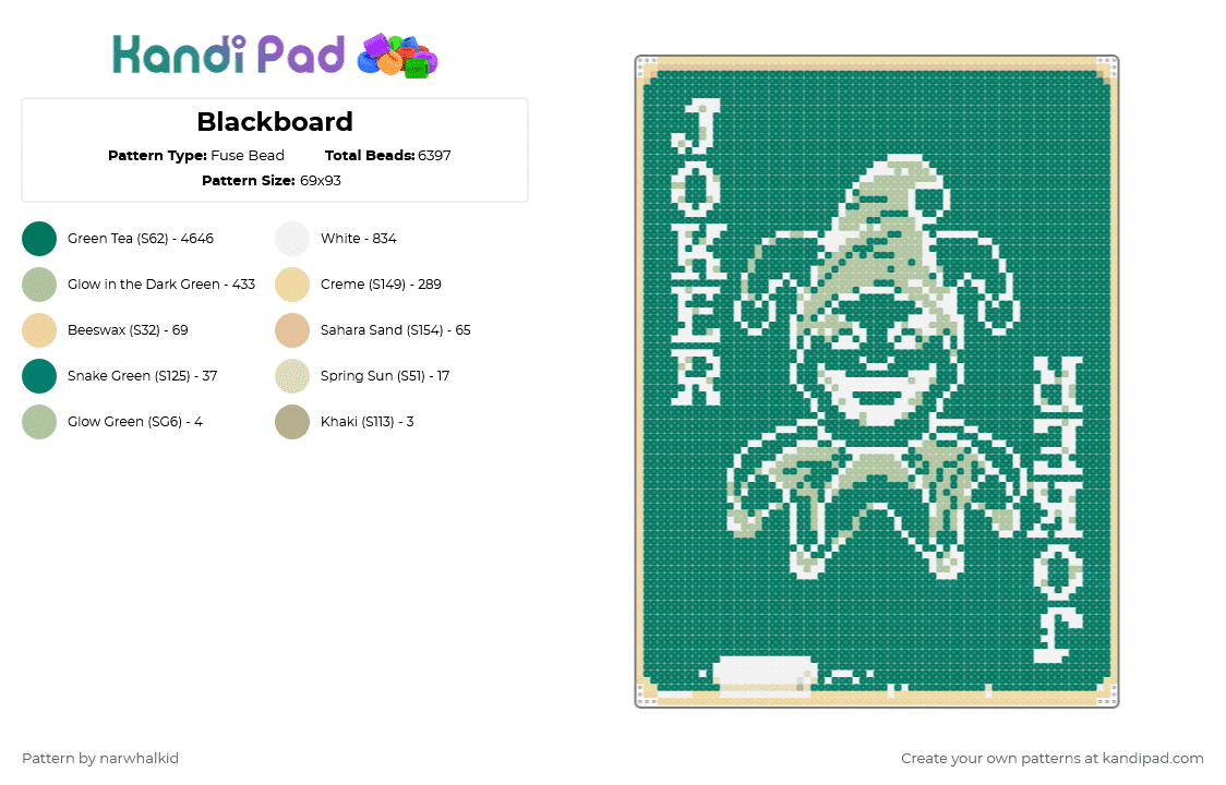 Blackboard - Fuse Bead Pattern by narwhalkid on Kandi Pad - teal