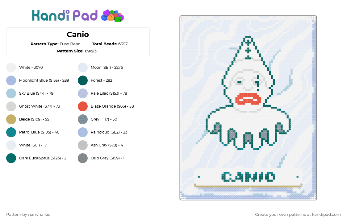 Canio - Fuse Bead Pattern by narwhalkid on Kandi Pad - gray, light blue, white