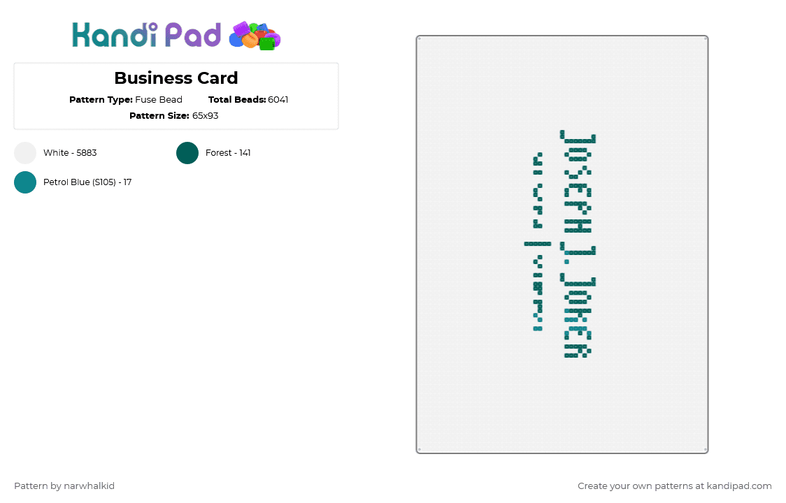 Business Card - Fuse Bead Pattern by narwhalkid on Kandi Pad - gray, white