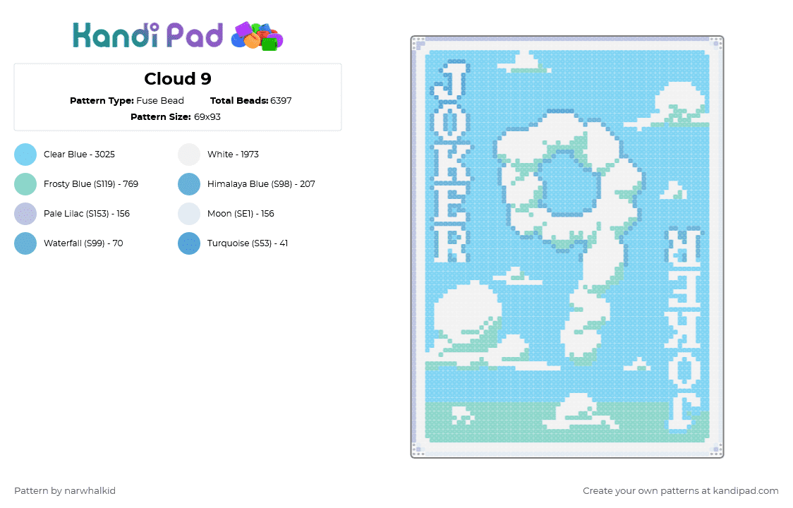 Cloud 9 - Fuse Bead Pattern by narwhalkid on Kandi Pad - light blue
