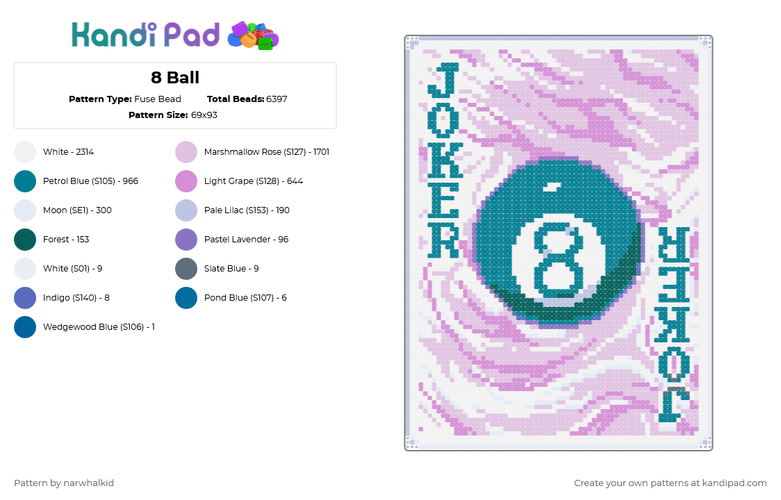 8 Ball - Fuse Bead Pattern by narwhalkid on Kandi Pad - pink, teal