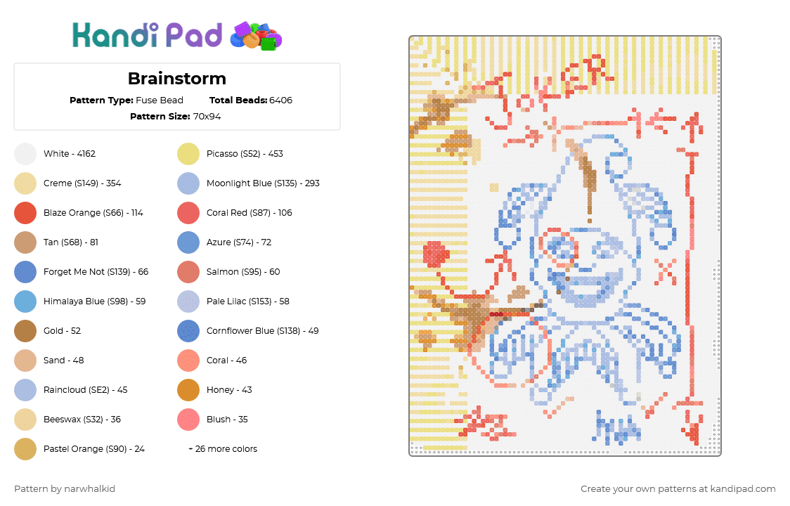 Brainstorm - Fuse Bead Pattern by narwhalkid on Kandi Pad - beige, colorful, red, white, yellow