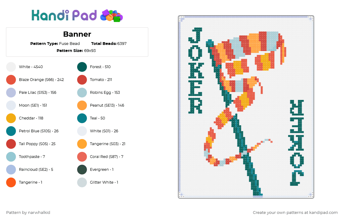 Banner - Fuse Bead Pattern by narwhalkid on Kandi Pad - white,gray,red,orange