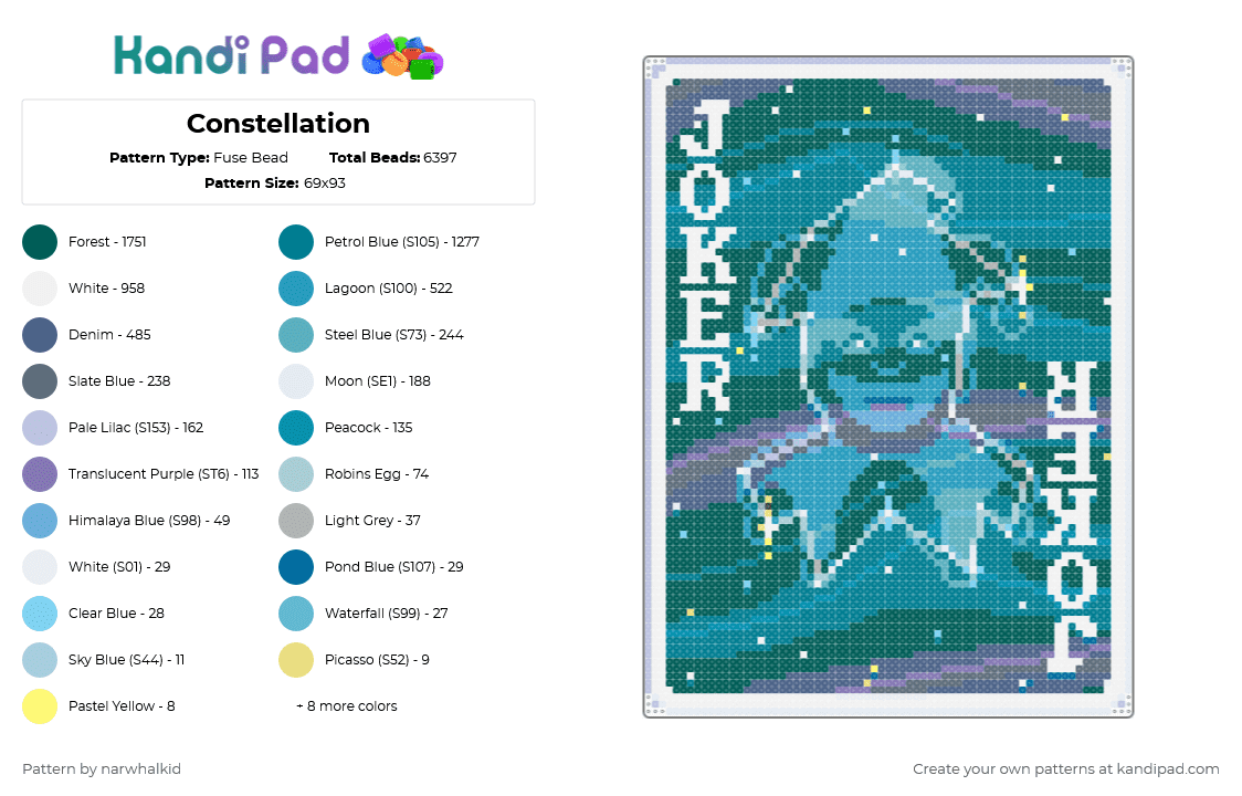 Constellation - Fuse Bead Pattern by narwhalkid on Kandi Pad - gray, light blue, teal