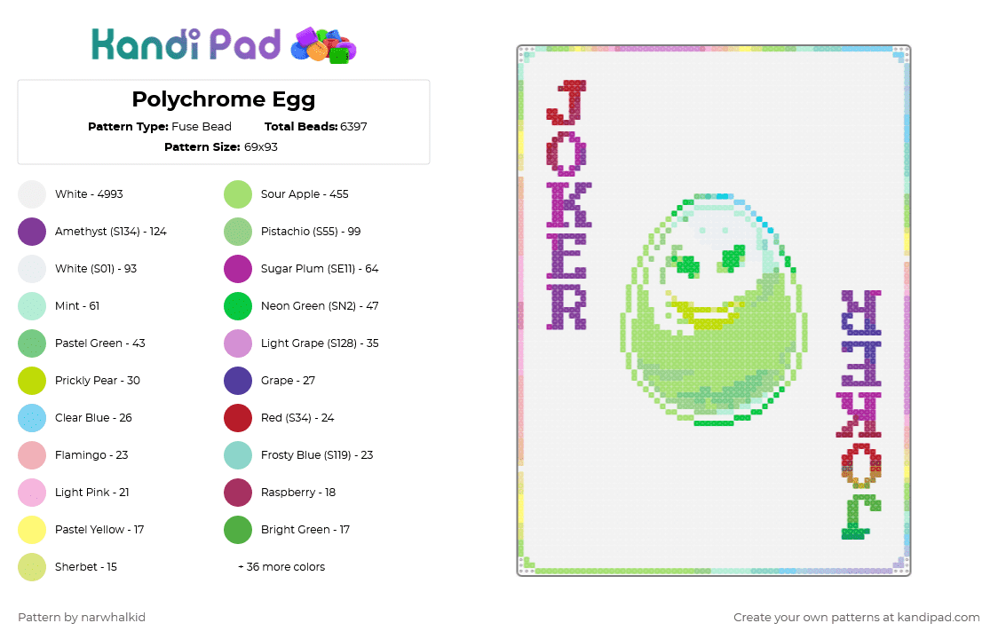 Polychrome Egg - Fuse Bead Pattern by narwhalkid on Kandi Pad - colorful, pink, teal, white