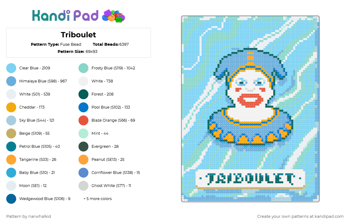 Triboulet - Fuse Bead Pattern by narwhalkid on Kandi Pad - light blue
