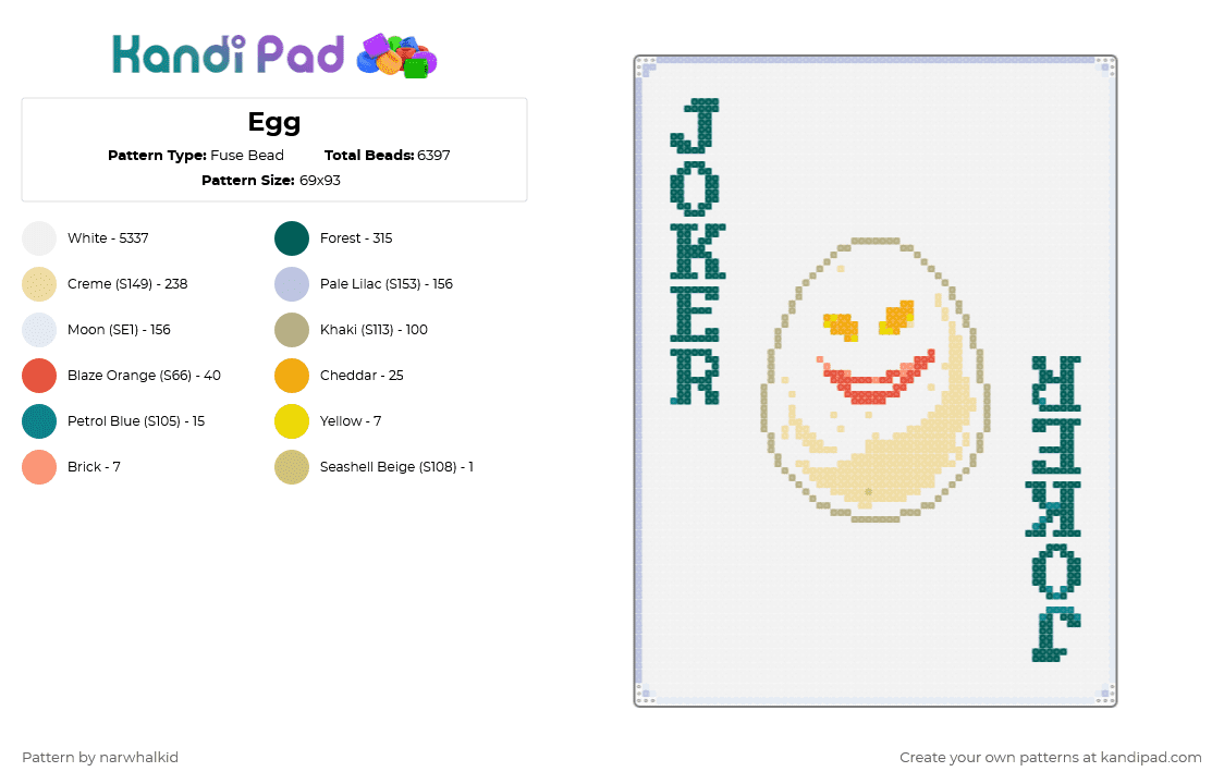 Egg - Fuse Bead Pattern by narwhalkid on Kandi Pad - beige, gray, pink, white