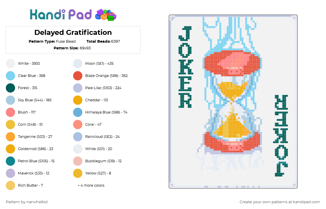 Delayed Gratification - Fuse Bead Pattern by narwhalkid on Kandi Pad - colorful, gray, light blue, orange, white