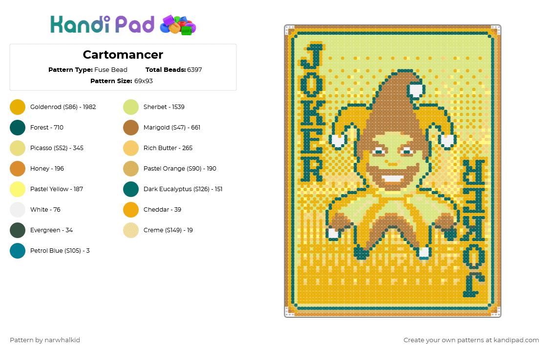 Cartomancer - Fuse Bead Pattern by narwhalkid on Kandi Pad - orange, yellow