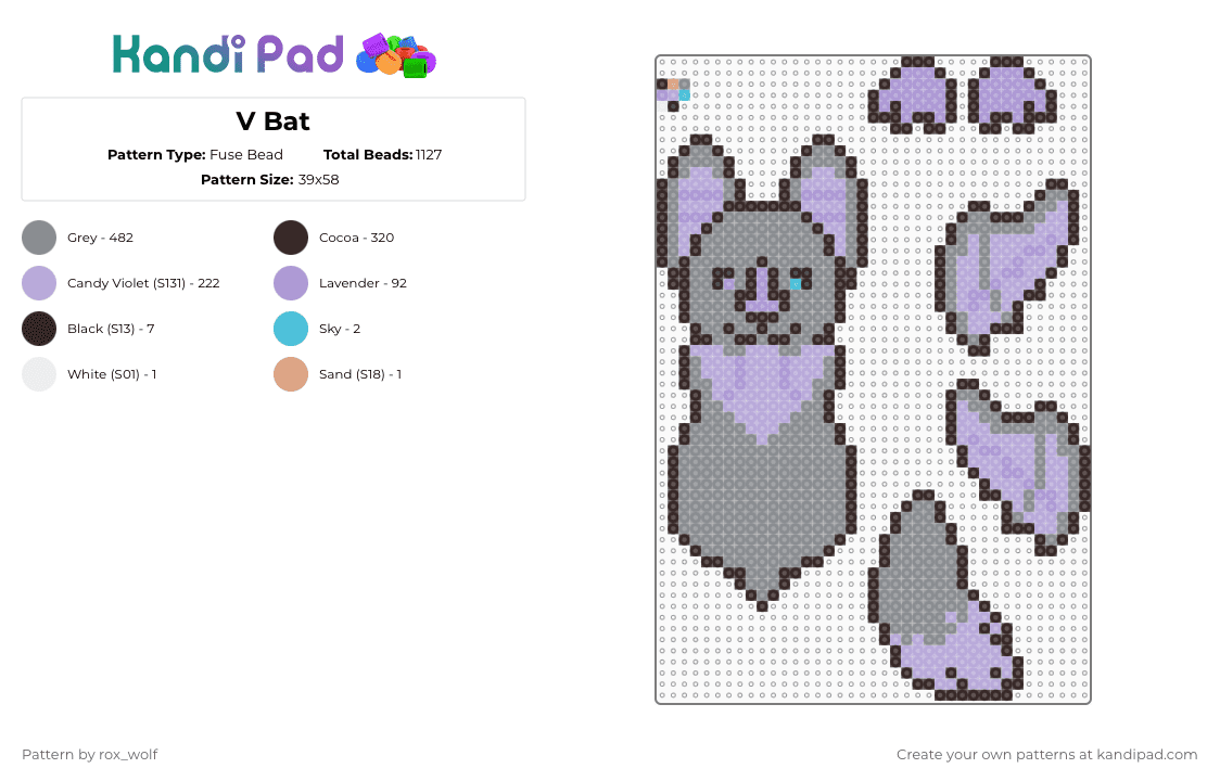 V Bat - Fuse Bead Pattern by rox_wolf on Kandi Pad - brown,pink,gray