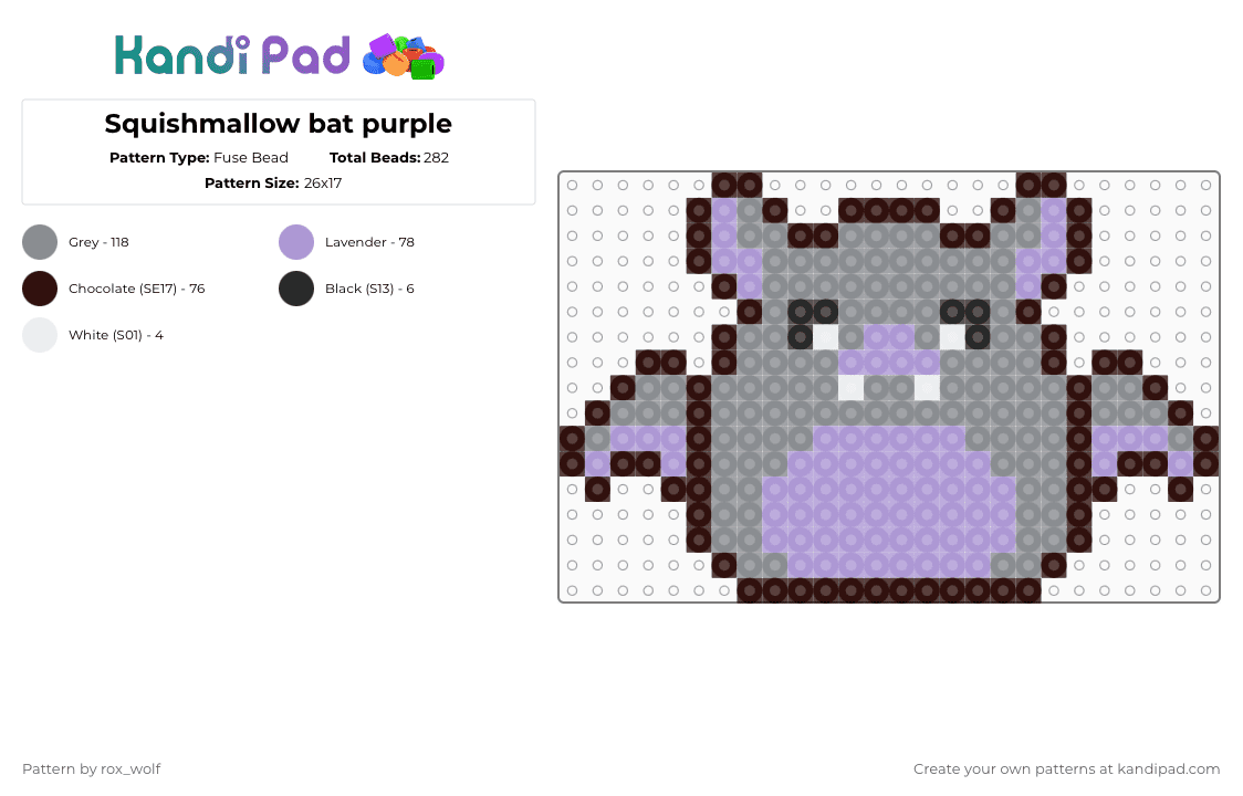 Squishmallow bat purple - Fuse Bead Pattern by rox_wolf on Kandi Pad - gray,squishmallow,bat,purple,toy,stuffie