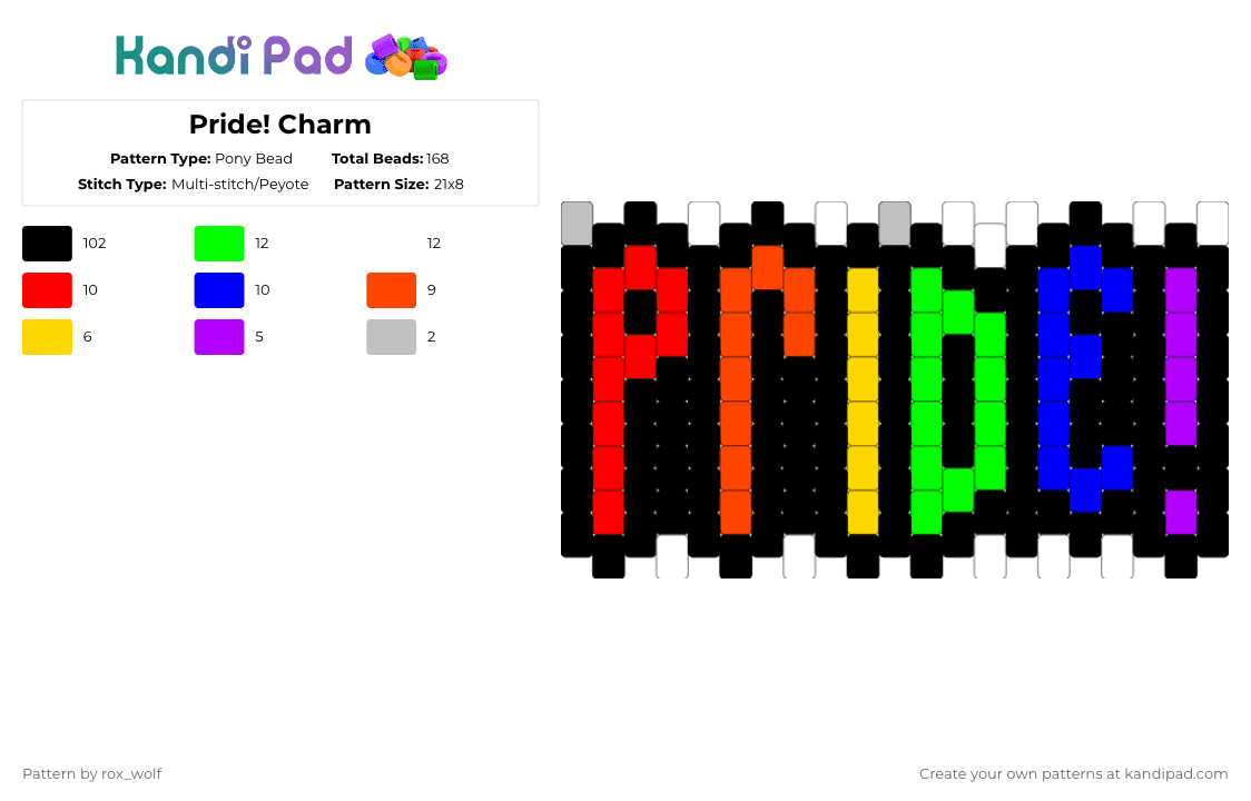 Pride! Charm - Pony Bead Pattern by rox_wolf on Kandi Pad - black,red,green,purple,pride,keychain,rainbow