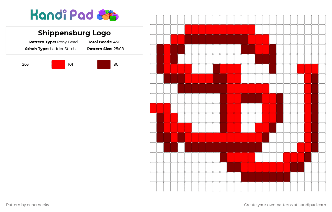 Shippensburg Logo - Pony Bead Pattern by ecncmeeks on Kandi Pad - white,red,brown
