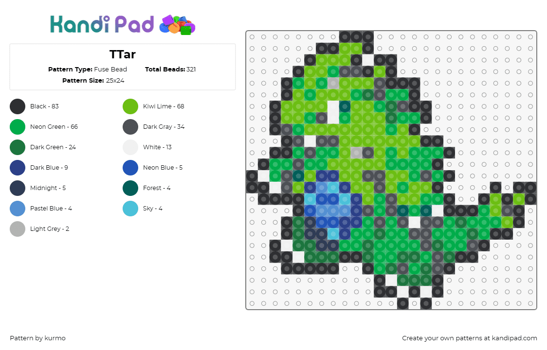 TTar - Fuse Bead Pattern by kurmo on Kandi Pad - tyranitar,pokemon,dinosaurs,anime,tv shows