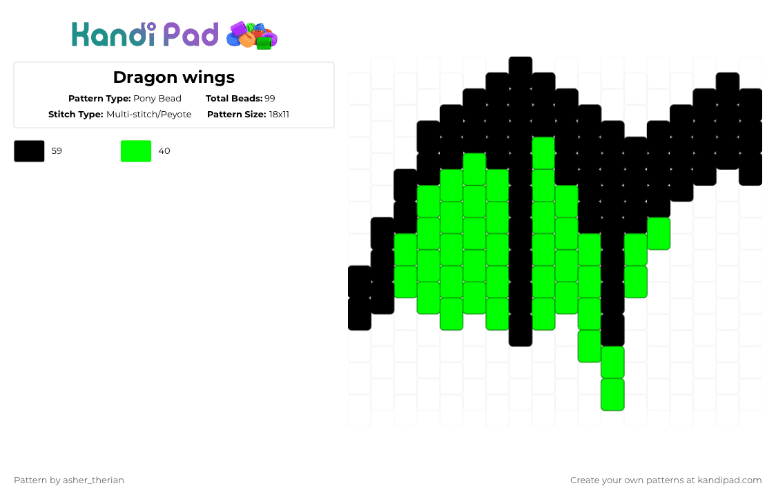 Dragon wings - Pony Bead Pattern by asher_therian on Kandi Pad - black,green