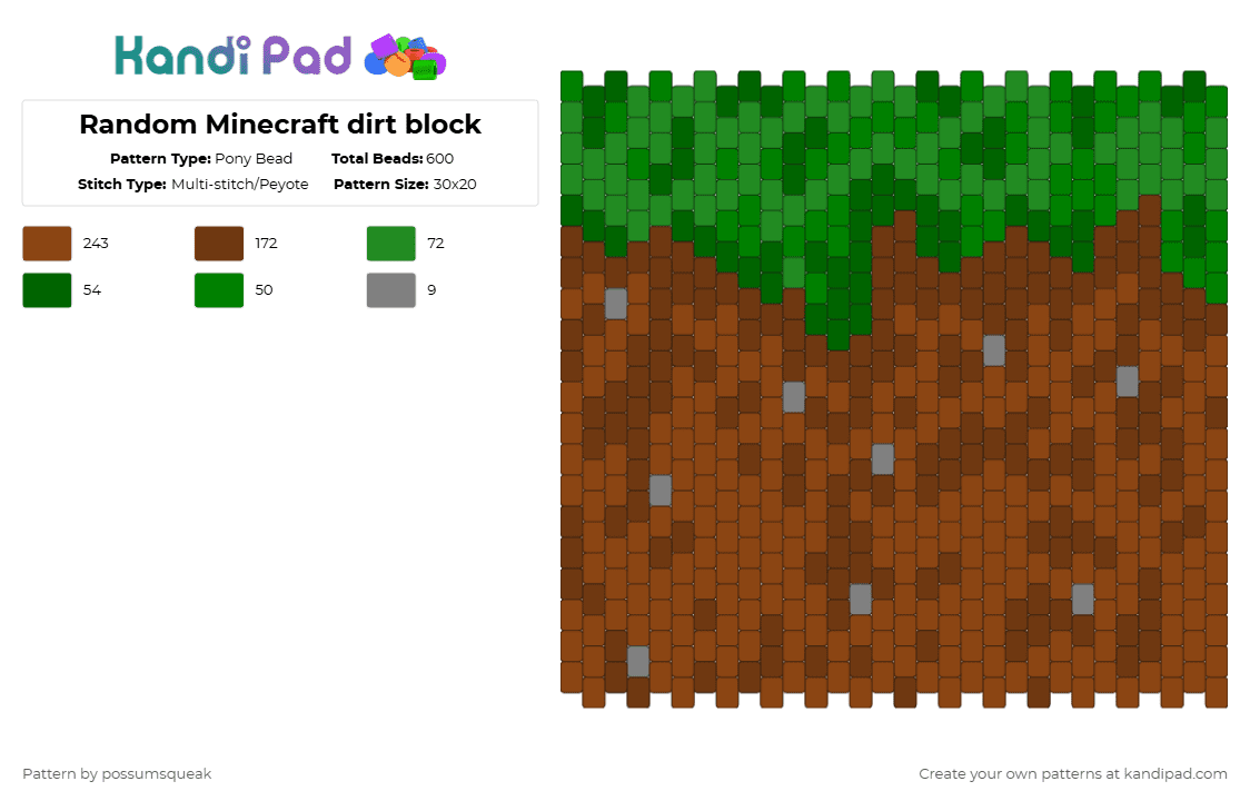 Random Minecraft dirt block Pony Bead Pattern - Kandi Pad | Kandi ...