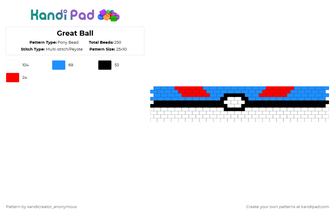 Great Ball - Pony Bead Pattern by deleted_user_195948 on Kandi Pad - light blue,pokemon,pokeball,greatball
