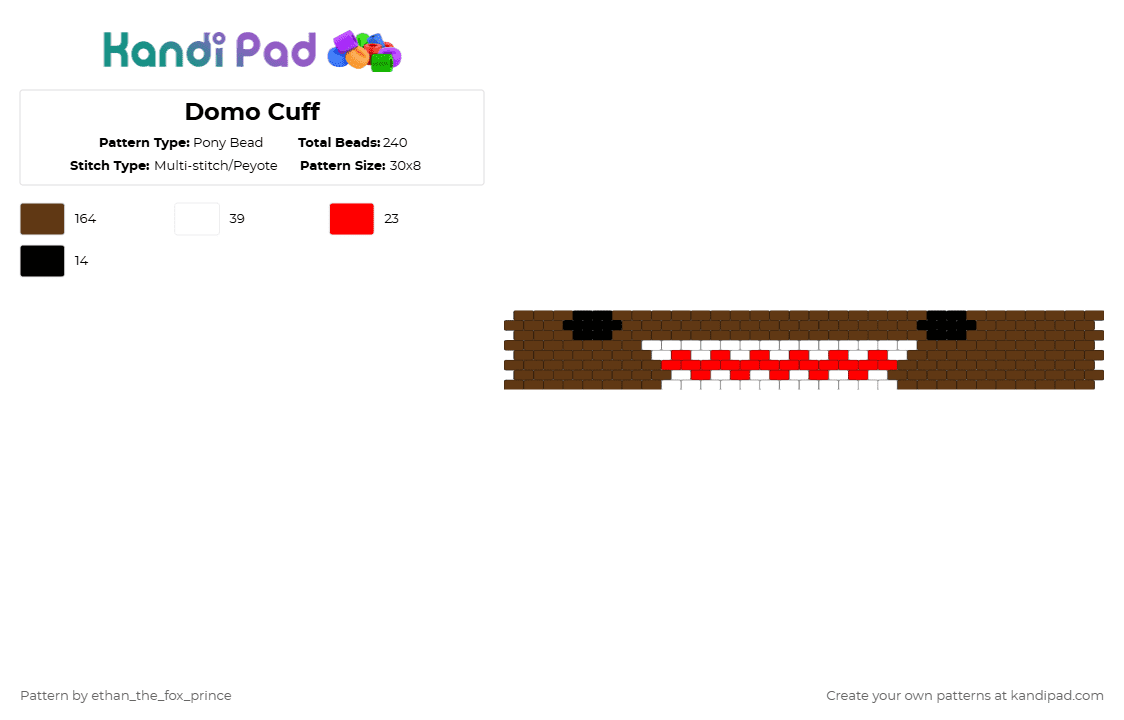 Domo Cuff - Pony Bead Pattern by deleted_user_195948 on Kandi Pad - brown,domo