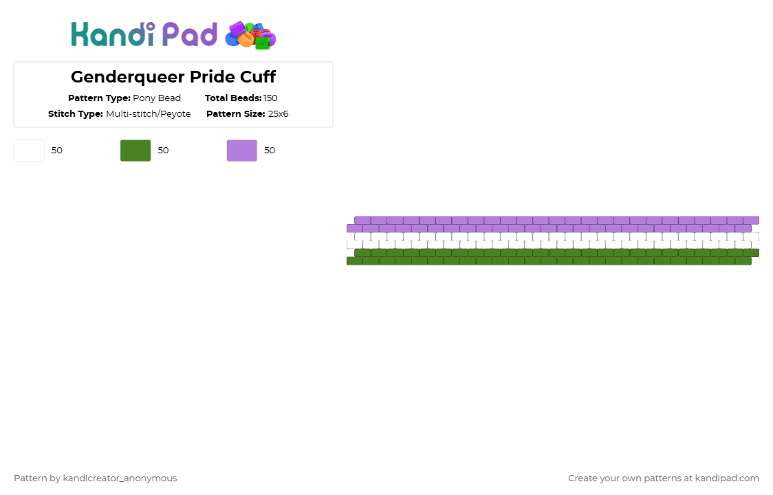 Genderqueer Pride Cuff - Pony Bead Pattern by deleted_user_195948 on Kandi Pad - green,pink,pride,genderqueer