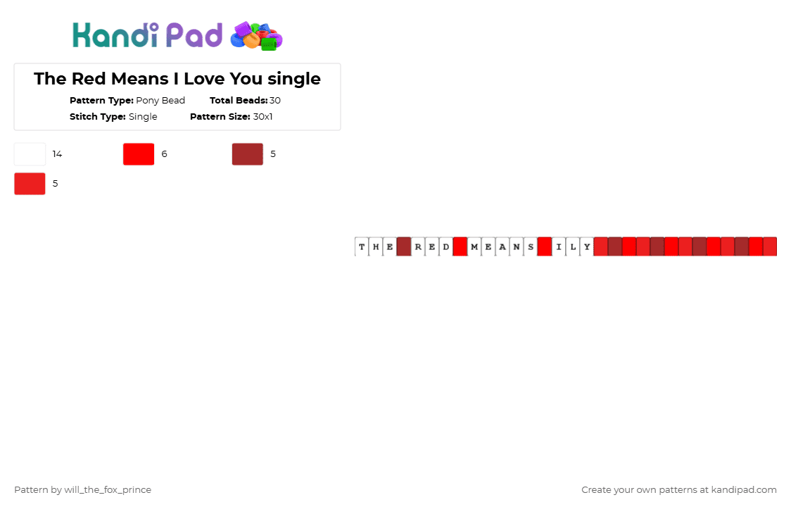 The Red Means I Love You single - Pony Bead Pattern by deleted_user_195948 on Kandi Pad - white,red,song,music,madds buckly
