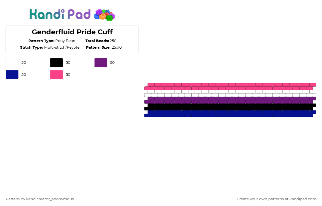 Genderfluid Pride Cuff - Pony Bead Pattern by deleted_user_195948 on Kandi Pad - genderfluid, pink, pride, purple