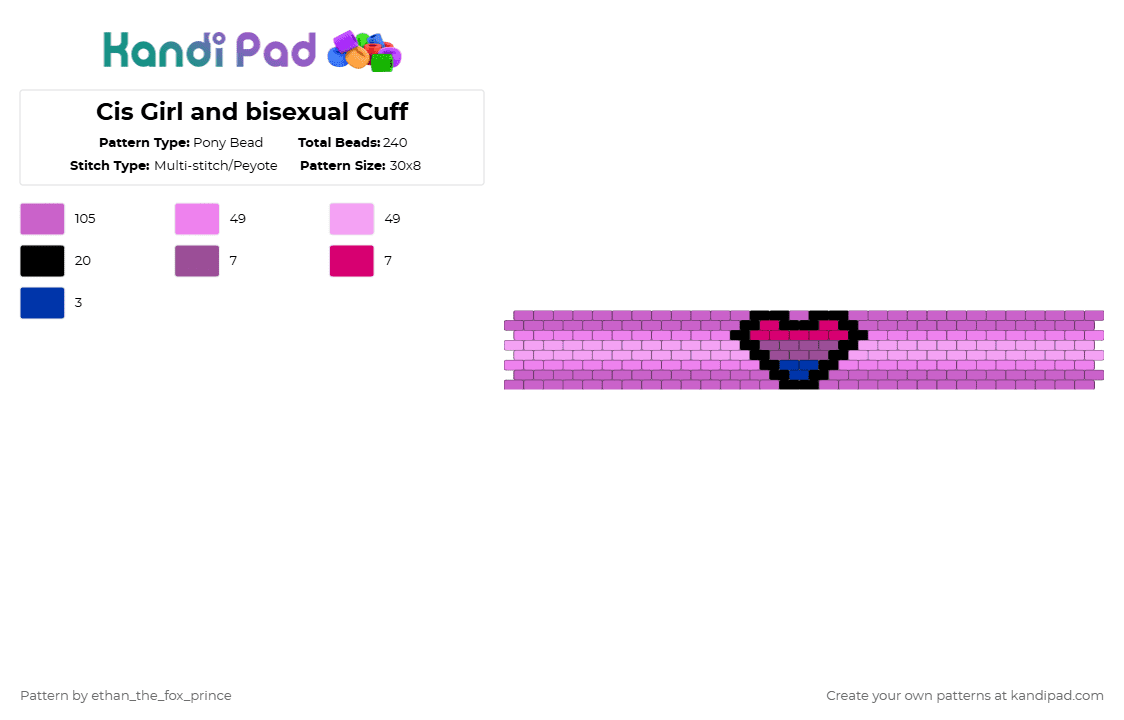Cis Girl and bisexual Cuff Pony Bead Pattern - Kandi Pad | Kandi ...