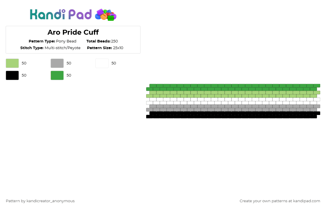 Aro Pride Cuff - Pony Bead Pattern by deleted_user_195948 on Kandi Pad - green,beige,pride,aro,aromantic