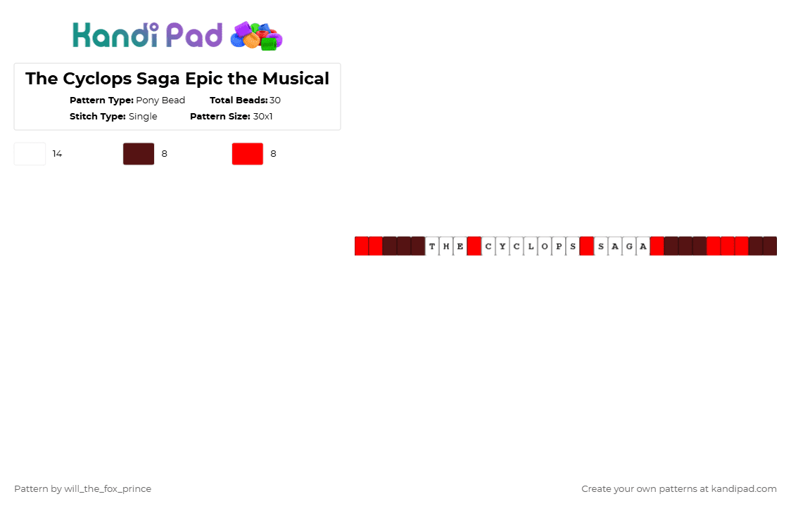 The Cyclops Saga Epic the Musical - Pony Bead Pattern by deleted_user_195948 on Kandi Pad - brown,red,epic,epicthemusical,cyclops,cyclopssaga