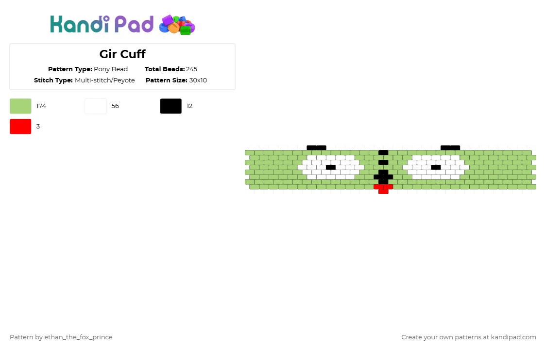 Gir Cuff - Pony Bead Pattern by deleted_user_195948 on Kandi Pad - green,gir