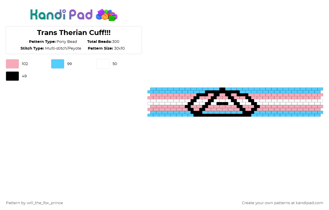 Trans Therian Cuff!!! - Pony Bead Pattern by deleted_user_195948 on Kandi Pad - pink,light blue,therian,pride,trans
