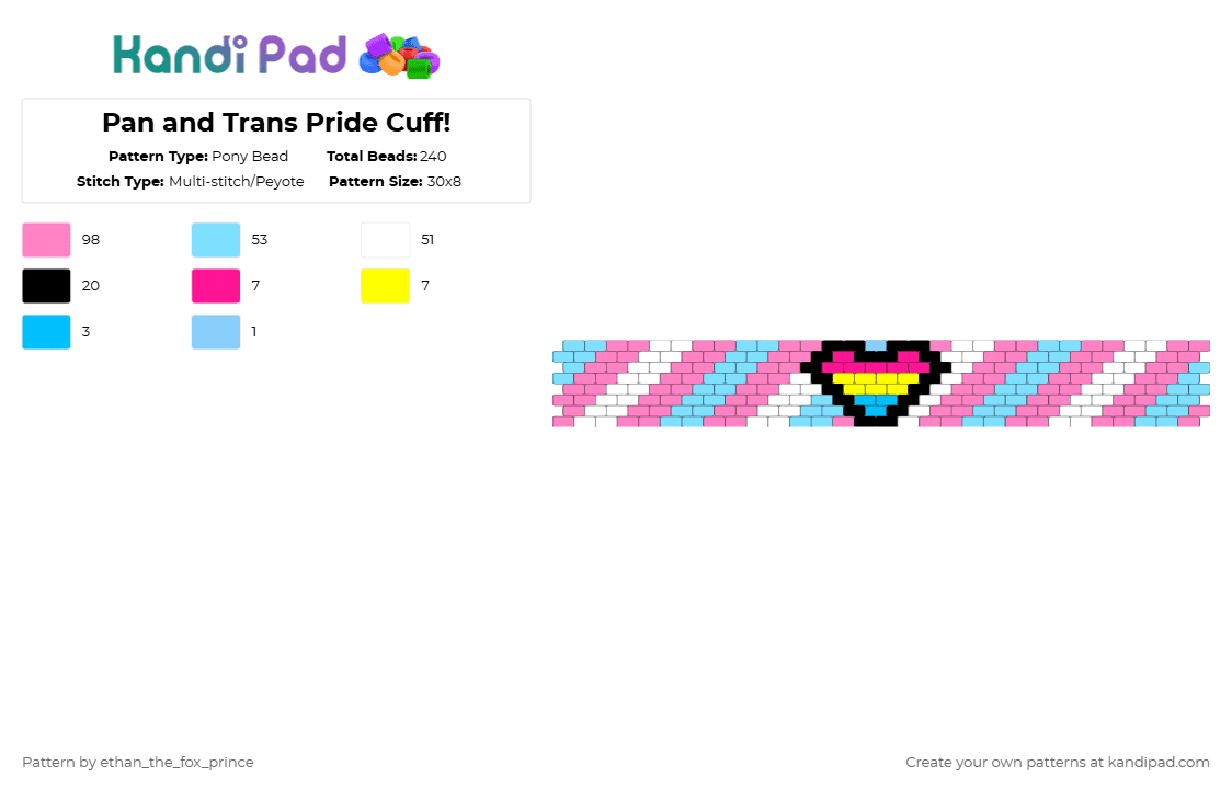 Pan and Trans Pride Cuff! - Pony Bead Pattern by deleted_user_195948 on Kandi Pad - pink,light blue,trans,pan