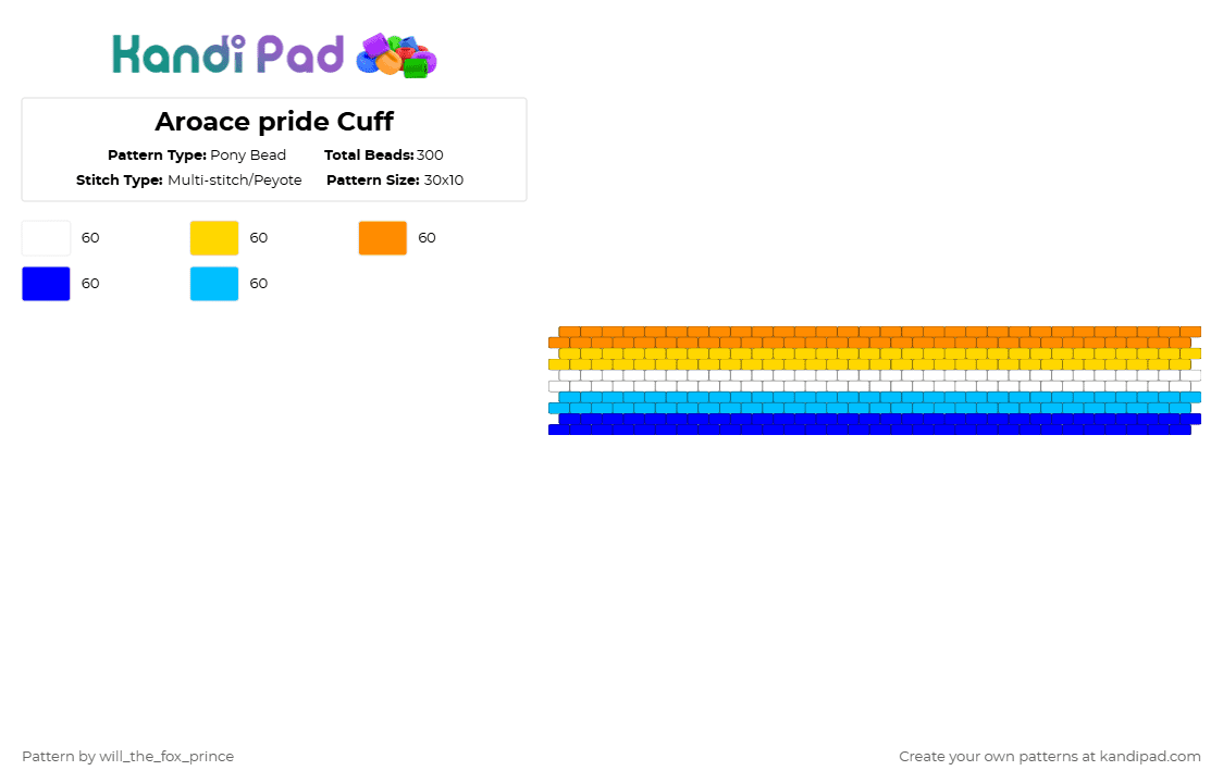 Aroace pride Cuff - Pony Bead Pattern by deleted_user_195948 on Kandi Pad - yellow,orange,purple,light blue