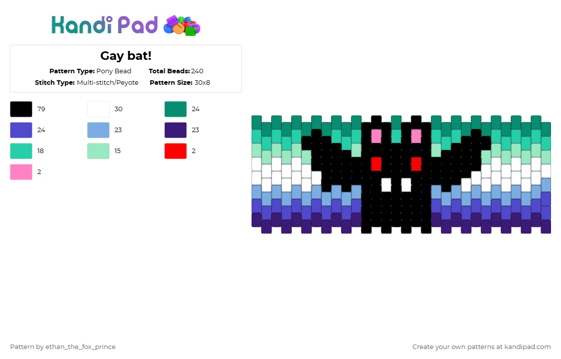 Gay bat! - Pony Bead Pattern by deleted_user_195948 on Kandi Pad - teal,purple,cotdcaves,gay,mlm,bat,cute
